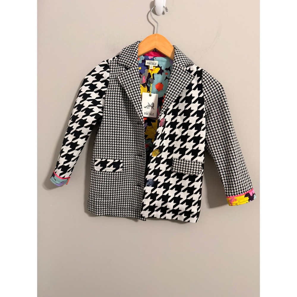 Finding Foxtale Blazer Kids Size 6 Black White Houndstooth Asymmetrical Floral